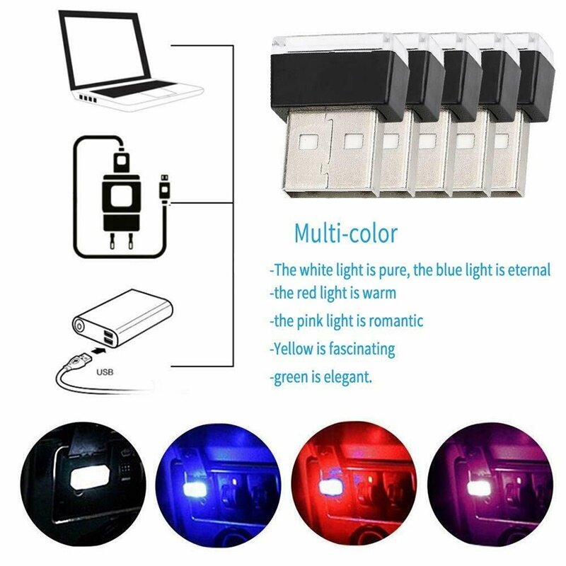Luz LED de noche colorida para coche, lámpara Flexible Mini USB de 5V, accesorio brillante, efecto de iluminación distintivo YZ
