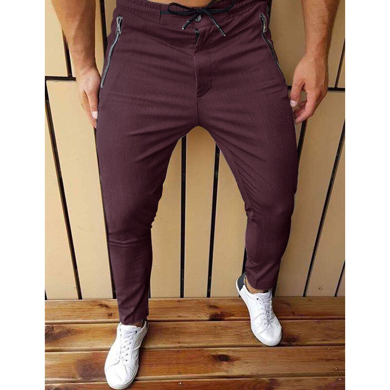 Brand New fashion wiosna Solid Color Casual spodnie męskie proste sznurkiem wysokiej jakości spodnie dla mężczyzn formalny wzór biznesowy