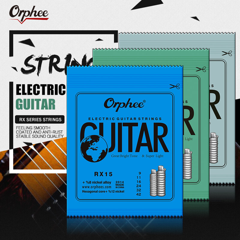 Orphee металлические электрогитарные струны набор RX серии практикованная шестиугольная сталь 6 струн для гитарных деталей музыкальный инструмент