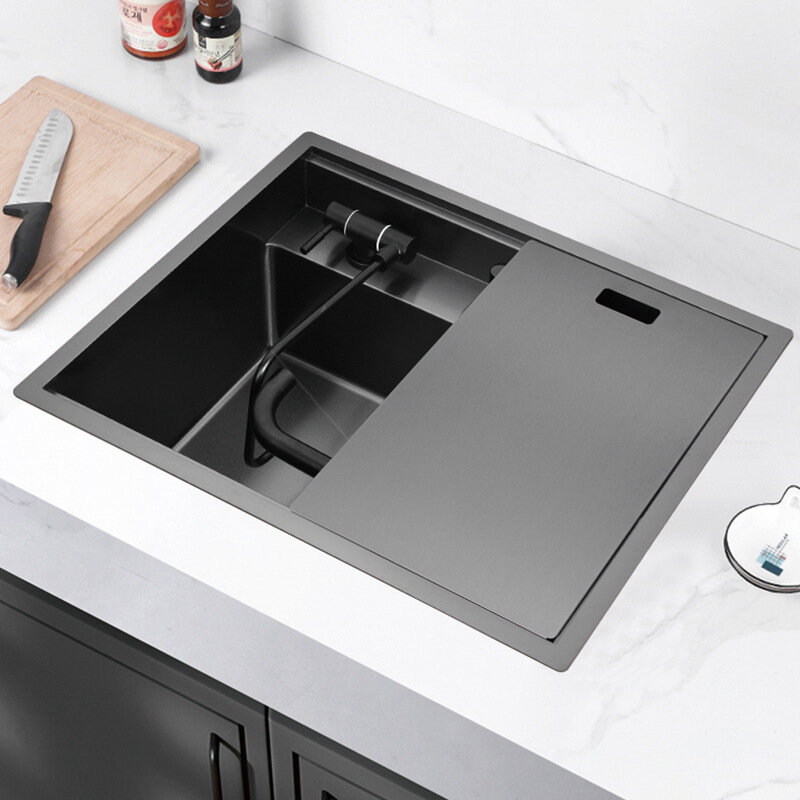Скрытая кухонная раковина нано-черная наклейма, 55*46*23 см, 304 нержавеющая сталь, одна невидимая паза с крышкой