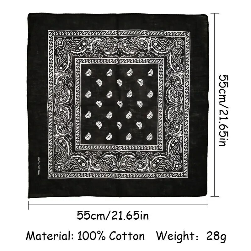 55*55cm cachecol preto de 100% algodão, moderno, hip-hop, caxemira, cachecol quadrado, punk, tira de envoltório, cabeça, cabelo de alta qualidade, cachecol