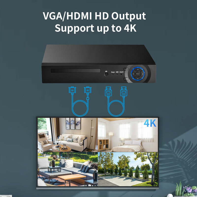Cámara IP Ultra HD de 8MP, videovigilancia de seguridad, grabador de videovigilancia H.265 CCTV, 9 canales, 16 canales, NVR, 4K, compatible con Detección de rostro