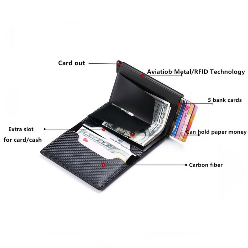 Cepillo antirrobo RFID de aleación de aluminio para hombre, billetera de fibra de carbono, tarjetero, Banco tarjeta billetera, novedad de 2020