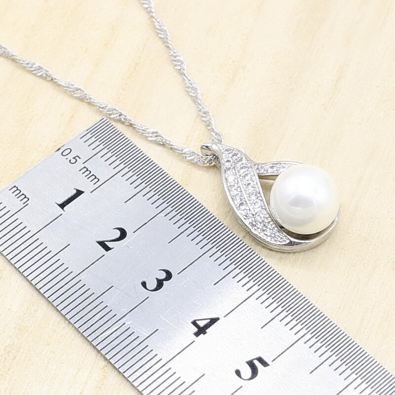 Witte Zoetwater Parel Zilver 925 Sieraden Set Voor Vrouwen Zirkoon Armband Oorbel Ketting Hanger Ring Verjaardagscadeau