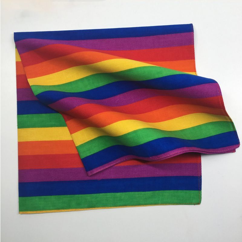 Festival arc-en-ciel coloré sept rayures 55x55CM, unisexe, poche en coton, écharpe carrée, bandeau Bandana, bracelet de défilé Gay cravate de cou
