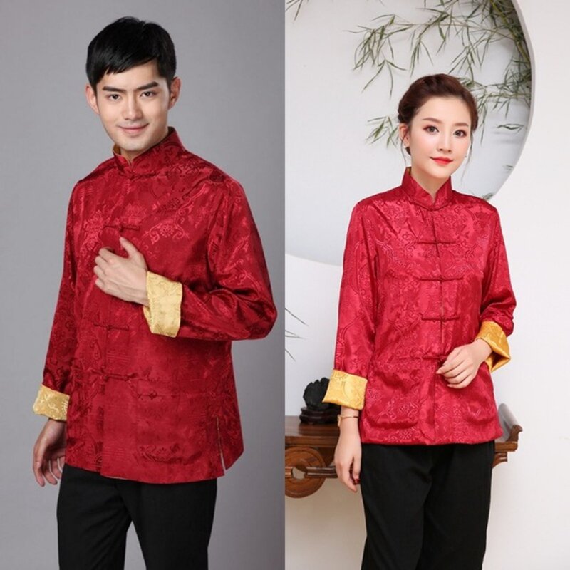 Costume Tang chinois pour hommes, vêtement double face, chemise à manches longues, vêtement de couple