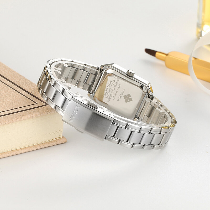 WWOOR-Marca de luxo feminina relógio de quartzo, pulseira relógio de pulso feminino, retângulo, pequeno, vestido, moda, 2023