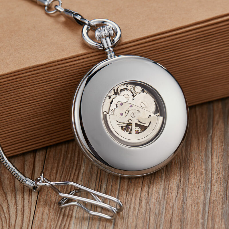 Luksusowe srebrne miedziane automatyczne mechaniczne zegarki kieszonkowe zegarki na łańcuszku Fob Watch mężczyźni cyfry rzymskie zegarki kieszonkowe wysokiej jakości