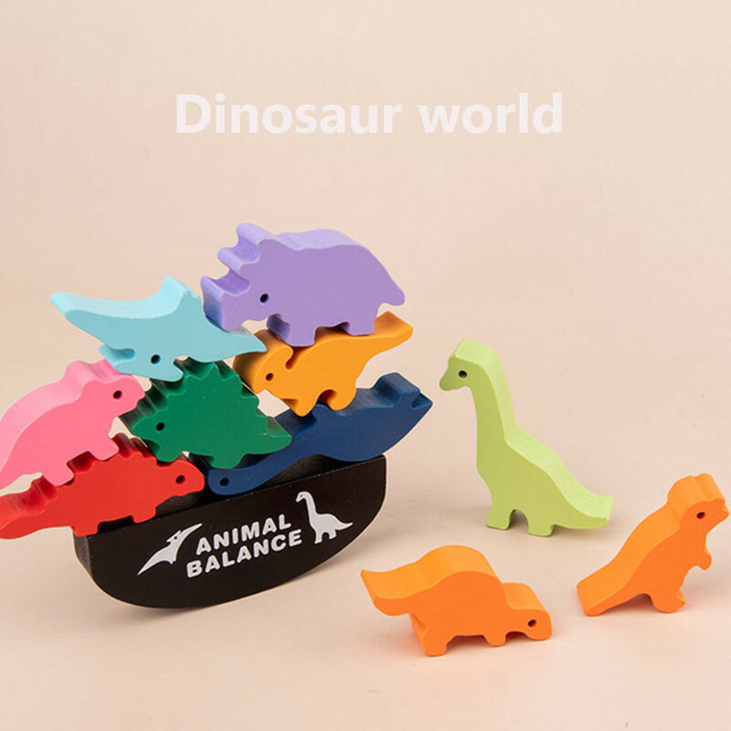 Bambini Montessori blocchi di equilibrio animale in legno giochi da tavolo giocattolo dinosauro educativo impilabile giocattolo in legno ad alto blocco di costruzione