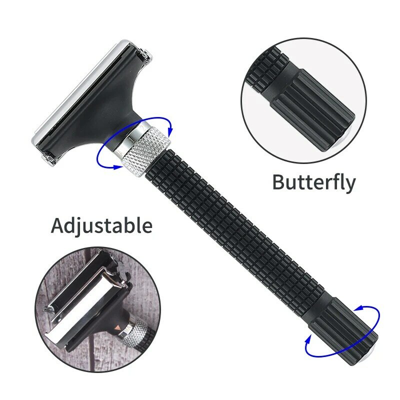 YINTAL Einstellbar Schmetterling Offene Doppel Rand Sicherheit Rasiermesser Schwarz Silber Farbe Passenden Mode-Design Rasierer