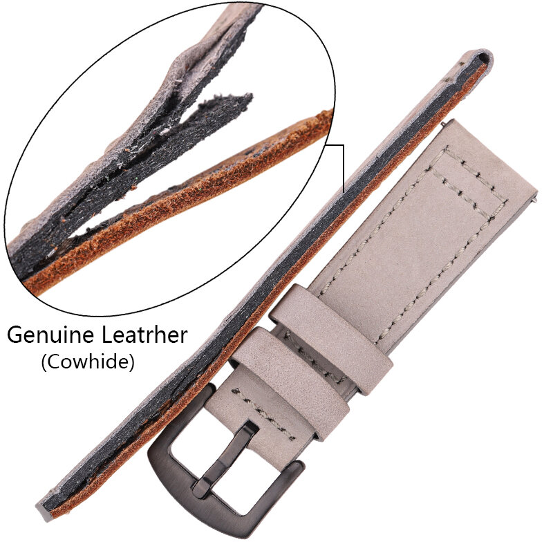 Pulseira de relógio vintage em couro genuíno para homens e mulheres, liberação rápida para Samsung Gear S3, 18 20 22 24mm