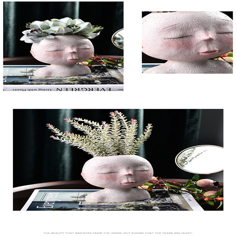 북유럽 인간의 머리 꽃병 꽃 냄비 인형 모양 조각 수 지 초상화 꽃 냄비 아트 꽃병 홈 장식 succulents 머리 모양의 꽃병