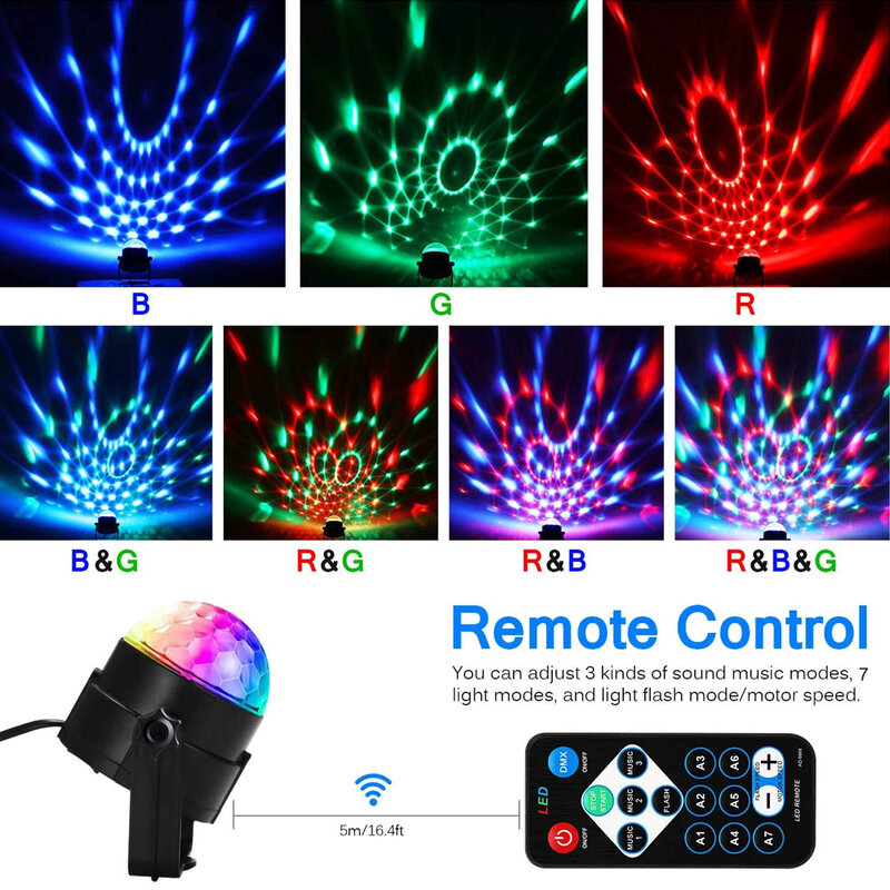 Girando LED Disco Ball com controle remoto, RGB Magic Ball, Festa Luz, DJ, Luz colorida, Palco Disco, Festa de aniversário, carro, clube, Bar, KTV