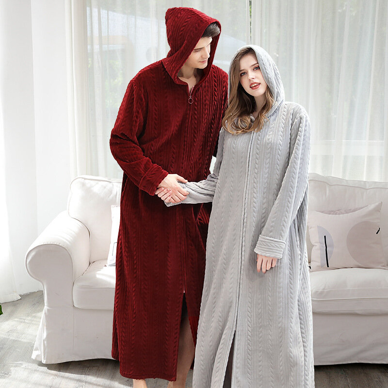 Autumn Flannel Couple Bathrobe Pajamas For Women Men Nightwear Daily Casual Lounge Robe Sleepwear домашняя одежда женская