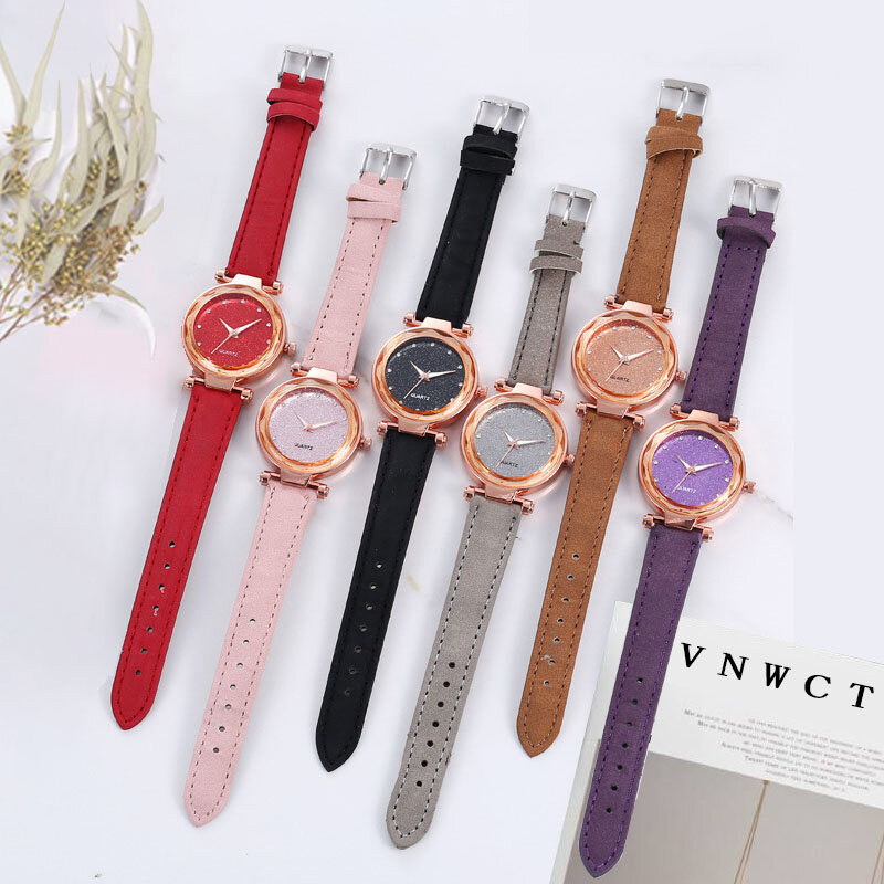 Conjunto de relojes de pulsera para mujer, reloj de cuarzo con cinturón de cuero y diamantes, reloj de vestir Simple, regalo para mujer
