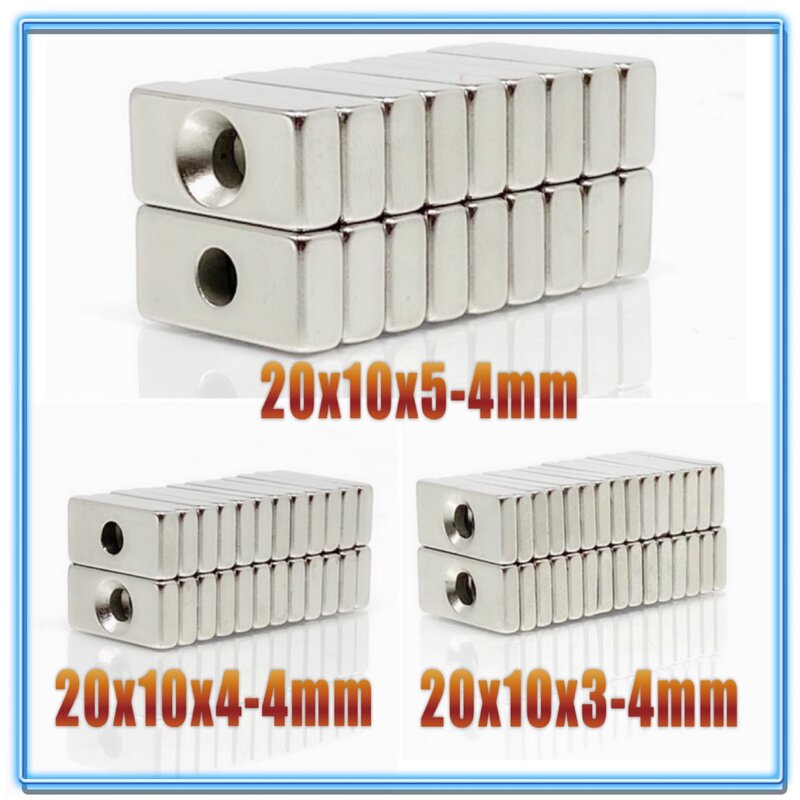 5 ~ 200 pezzi 20x10x3 20x10x4 20x10x5 fori 4 N35 magneti svasati a blocchi pesanti magnete permanente in terre Rare 20*10*3-4