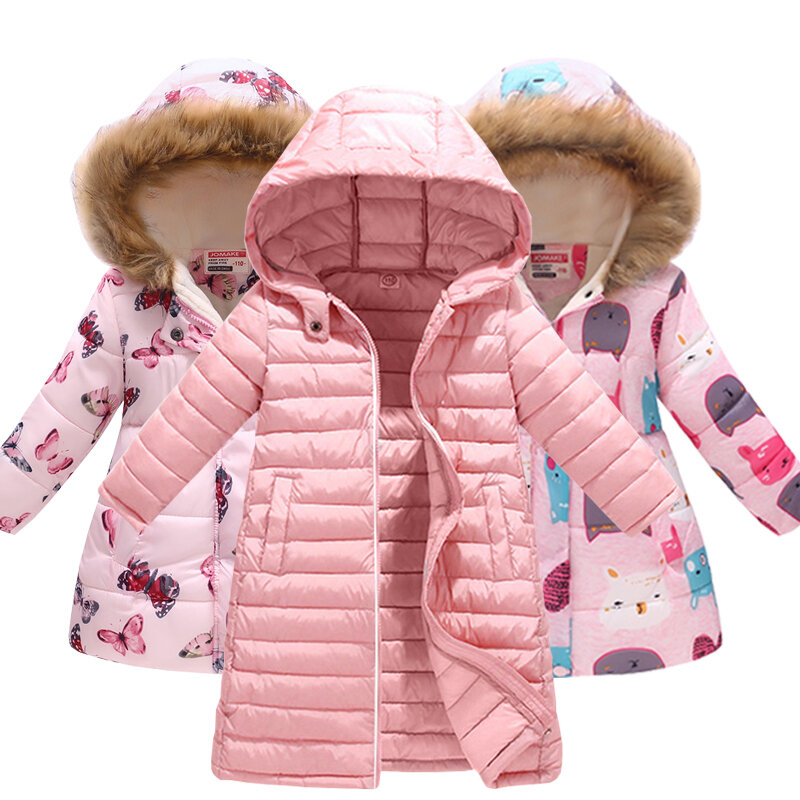 Jaqueta com capuz para meninas, casaco quente, roupas ao ar livre, parkas infantis, outono e inverno
