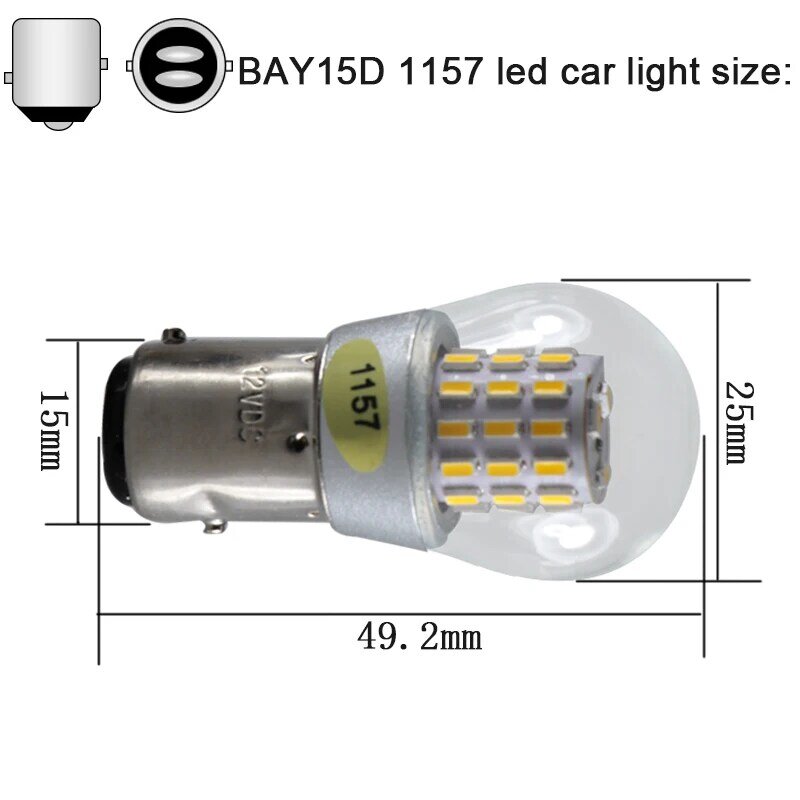 BAY15D 1157 P21/5W S25 Lampe LED en Verre Transparent, Ampoule de Queue de Frein de Voiture, Indicateur existent, Rouge, Jaune, Blanc, Canbus, 12 V, 4W
