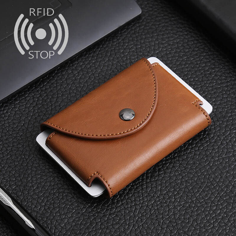 2020 NEW metal crazy horse PU credit card holder RFID chief travel Mini Wallet Card Holder Porte ordering wallet male