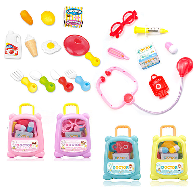 Crianças fingir jogar brinquedos de cozinha doutor brinquedos simulação mini comida acessórios de cozinha carrinho de crianças bagagem brinquedos