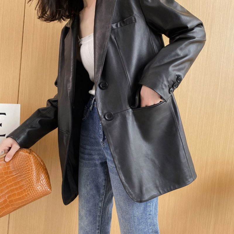 AYUNSUE – veste en cuir 2021 véritable pour femme, manteaux en peau De mouton, ample et surdimensionné, vêtements d'extérieur, nouvelle collection, SQQ05