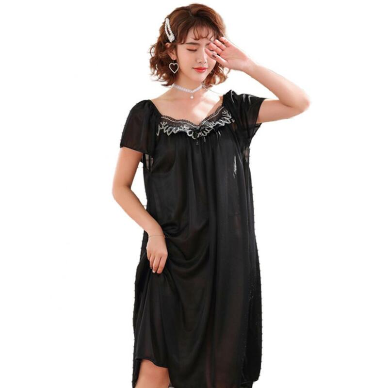Sexy Wome Ademend Oversized Korte Mouwen Midi Night Dress Nachtkleding Pyjama