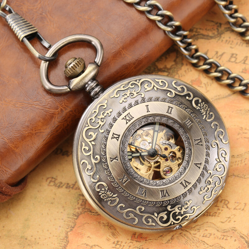 Numeri romani luminosi orologio da tasca meccanico automatico orologio a sospensione retrò di lusso con carica automatica regali antichi per orologi