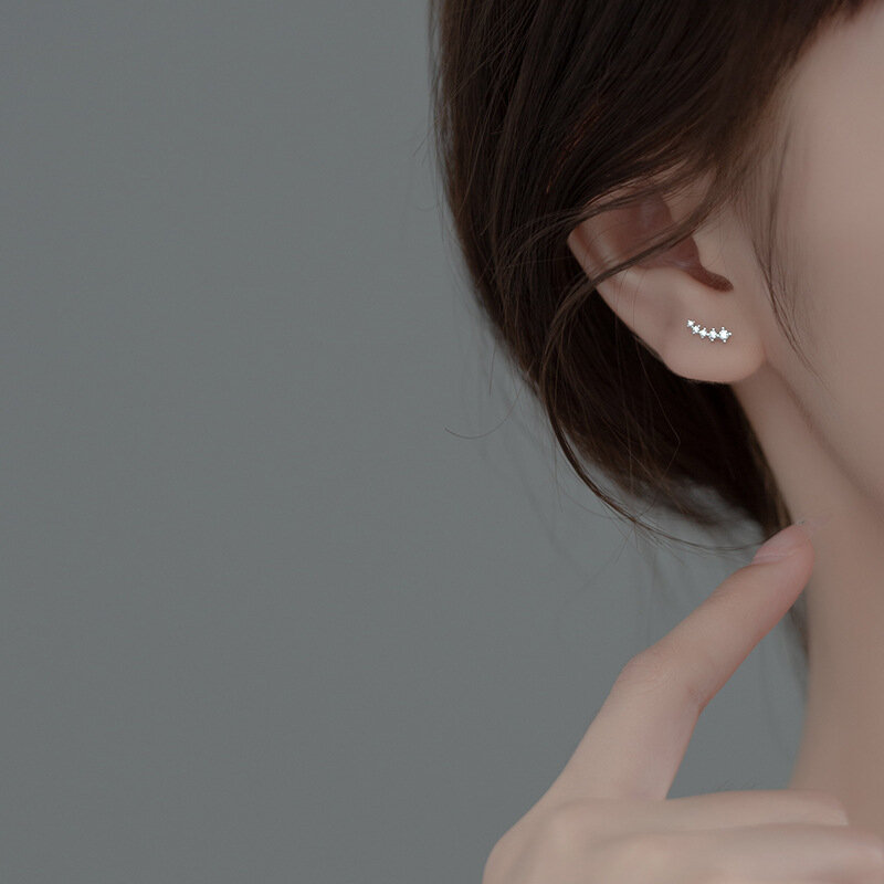 WANTME 925 Perak Murni Sederhana Korea Pave Zirkon Anting Kancing Kecil Mini untuk Wanita Remaja Kehidupan Sehari-hari Perhiasan Tindik Pesta