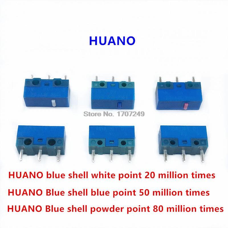 HUANO-microinterruptor, botón de mantenimiento del ratón, color rojo, amarillo, rosa, blanco, azul, verde, carcasa azul, punto rosa, 80 millones, lote de 2 a 5 unidades