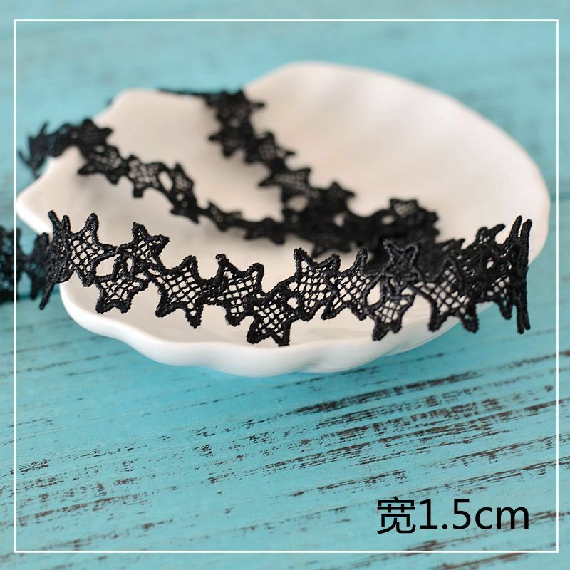1Yards Latest Embroidery Lace Fabric Star Lace Applique 1.5cm Ribbon Black White Wedding Dress Sewing Trimmings dentelle RG14