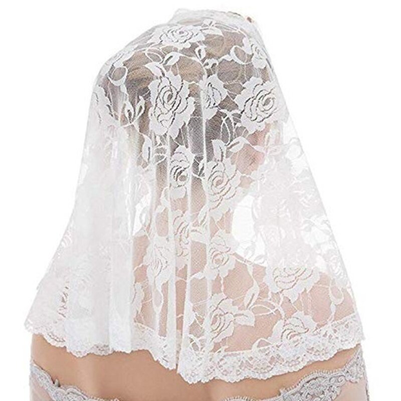 Floral Lace Veils Head Covering Latin Mass Mantilla Veils Short Scarf for Bridal Women Catholic Veil for Church