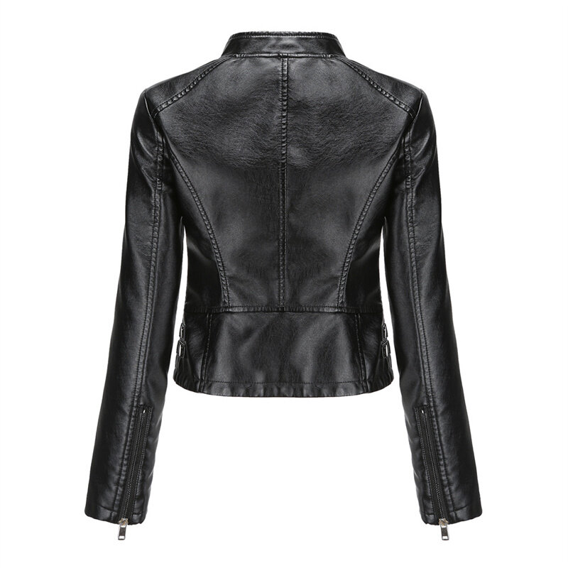 2021 neue Ankunft Leder Jacke Frauen Fashion Slim Fit Short Stil Leder Mantel Weibliche Motorrad Jacke Mit Niet