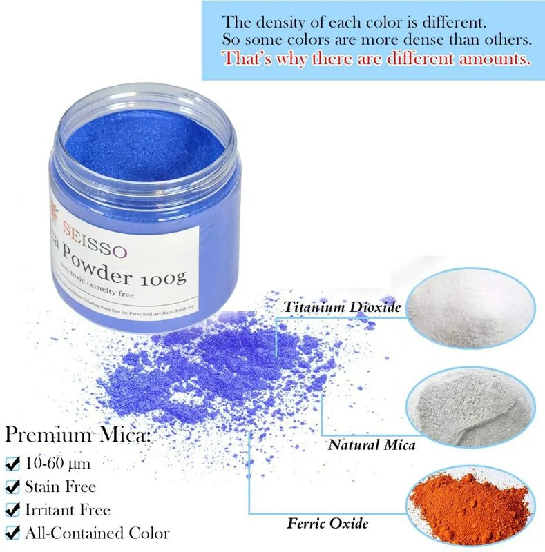 SEISSO 100g/box Organic Mica Powder Nail Glitter Powder Soap Making Kit Powdered Pigments Set Soap Making dye Hand Soap Making