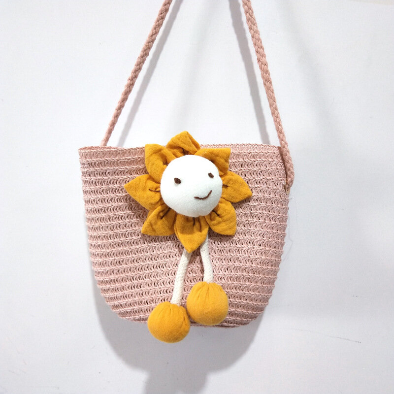 Borsa estiva in paglia di girasole per bambini piccoli borsa a secchiello adorabile borsa a tracolla Mini portamonete da bambina
