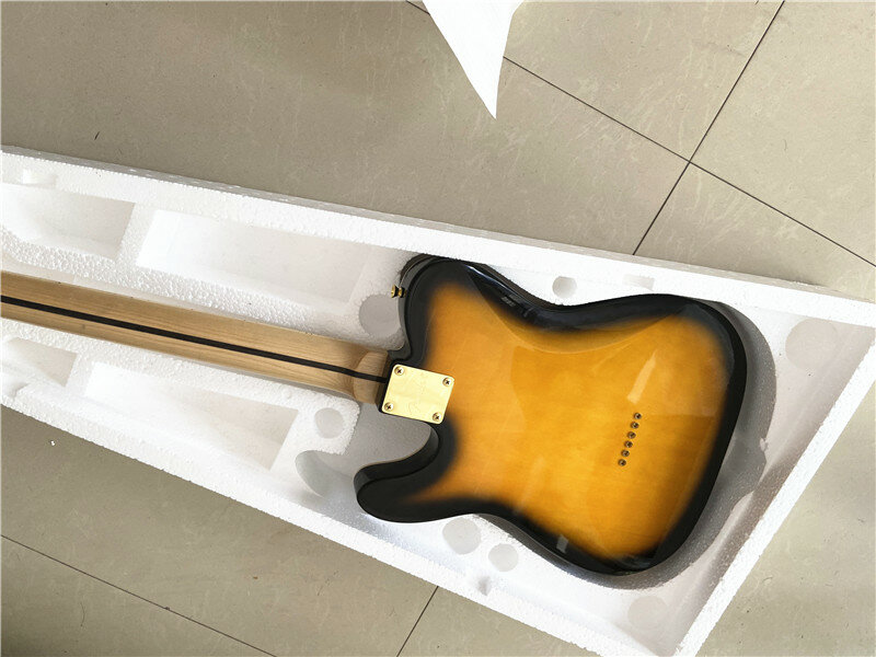 Высококачественная классическая электрическая гитара с изображением заката, золотые аксессуары, кленовый ксилофон на шею, искусственная музыка