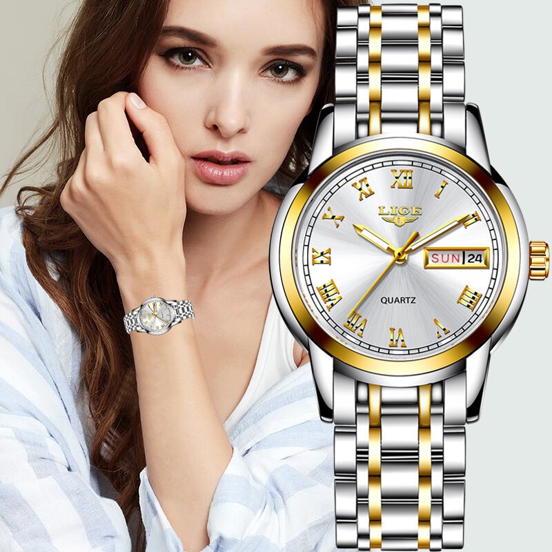 LIGE 2020ใหม่นาฬิกาผู้หญิงนาฬิกาสุภาพสตรีสร้างสรรค์เหล็กสร้อยข้อมือสตรีนาฬิกาผู้หญิงนาฬิกากันน้ำ Relogio Feminino