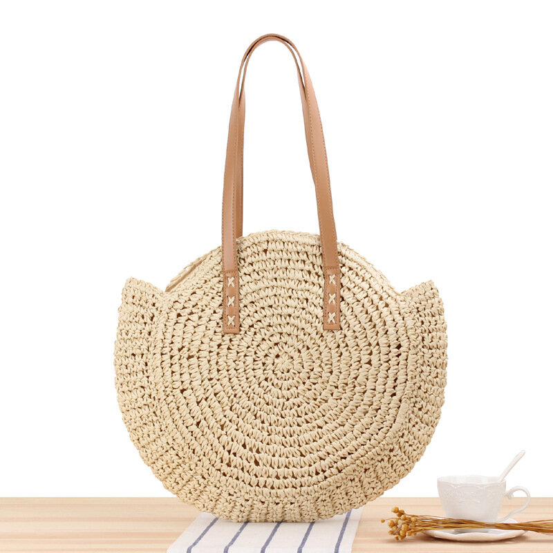 Women Handbags New 2020 Fashion Simple round Handmade Woven Bag For Female Straw Holiday Leisure Beach Bag Ladies Shoulder Bag