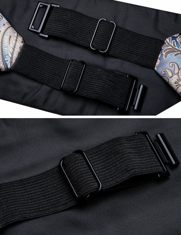 Men Cummerbund Blue Silk Bowtie Handkerchief Cufflinks Set Wedding Bows Adjustable Waistband For Men Tuxedo Barry.Wang YF-1015