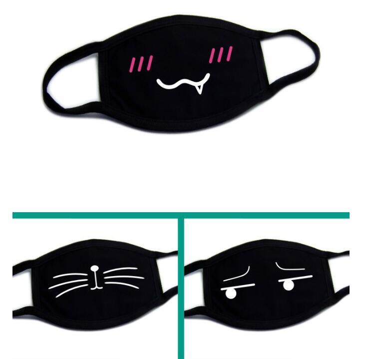 Maschera nera Unisex inverno caldo ispessimento mezza maschera bocca cotone cartone animato modello anti-polvere anti-respiratore maschera Kpop nera