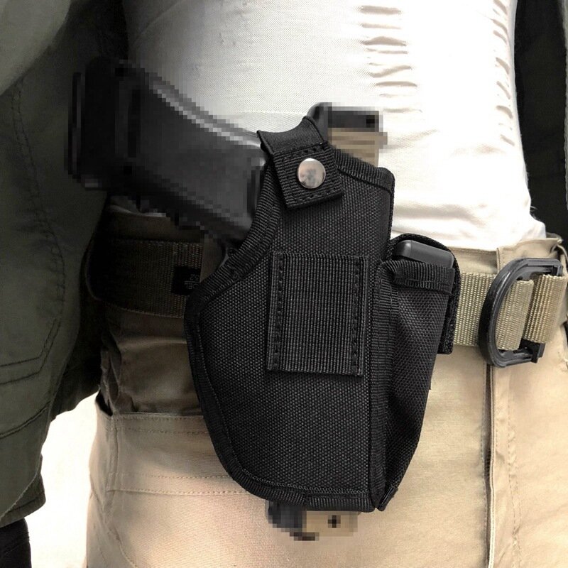 Sarung pistol taktis tas nilon Airsoft klip logam bawa sabuk tersembunyi majalah senapan berburu untuk semua ukuran pistol hitam