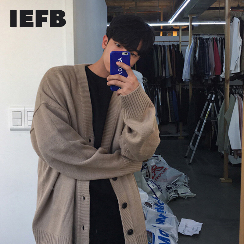 IEFB/мужская одежда вязаный свитер Свободный V-образный вырез однобортный вязаный кардиган однотонный пальто осень 2023 Новинка 9Y3266