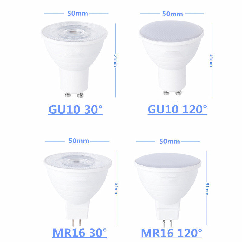 GU10 MR16 LED 전구 스포트라이트 자연광 화이트 4000k 쿨 화이트 6500k 웜 화이트 3000k 디밍 가능 COB 램프, 12V 110V 220V