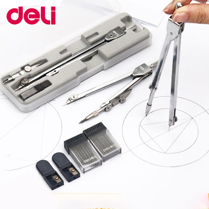 Deli 8600/8601 Multifunctional Stainless Steel Drafting Drawing Compass/Lead Core Math Geometry Circles Tools Student Stationery