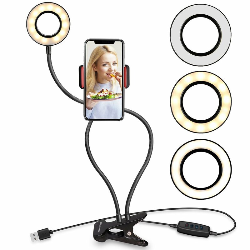 ไฟ Led เติม Live ไฟ Selfie โคมไฟ USB Power Dimmable Ring Light การถ่ายภาพขอบโคมไฟผู้ถือโทรศัพท์มือถือสำหรับวิดีโอสด