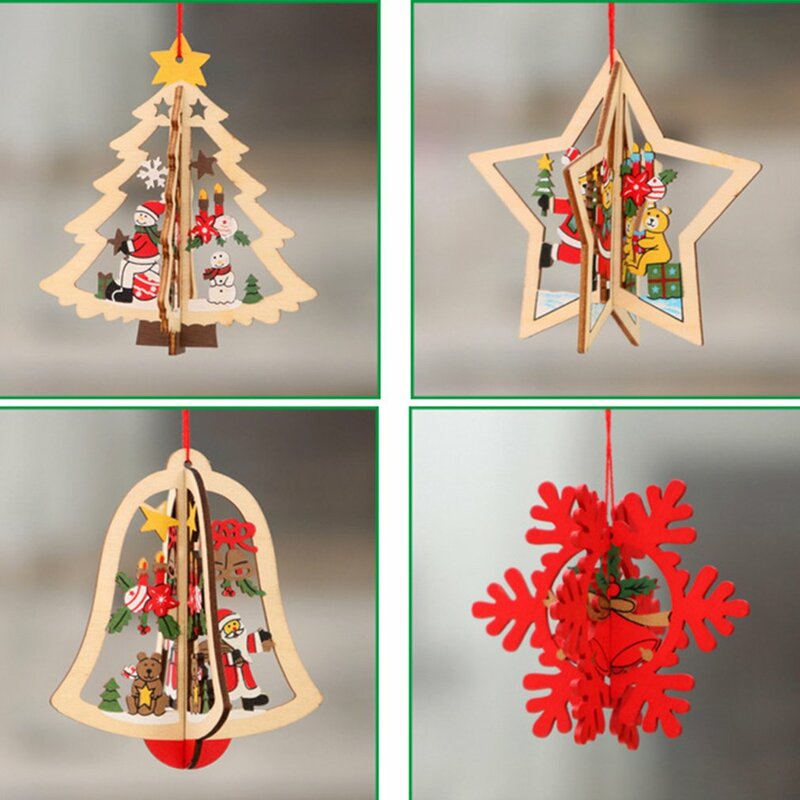 1 Buah Hiasan Natal DIY 3D Kayu Gantung Dekorasi Pohon Natal untuk Pesta Rumah Tahun Baru Hadiah Lucu