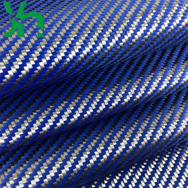 Tela mixta de Kevlar azul y negro, tejido de fibra de carbono 3K, 1500D, 3k240G, utilizado para decoración de superficies