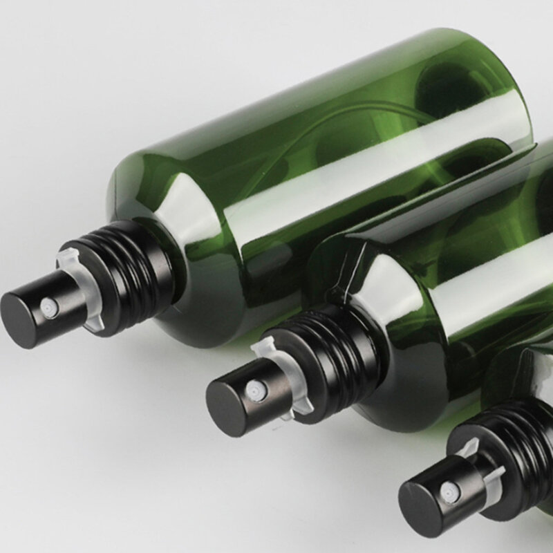 Botella pulverizadora portátil de plástico verde, envase rellenable para Perfume, cosméticos, viaje, 50/100/150/200 Ml