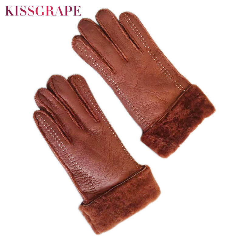 Super ciepłe zimowe rękawiczki dla kobiet kolarstwo na świeżym powietrzu owcza skóra rękawiczki damskie kożuch prawdziwe futro Guantes Mitten pełne palce