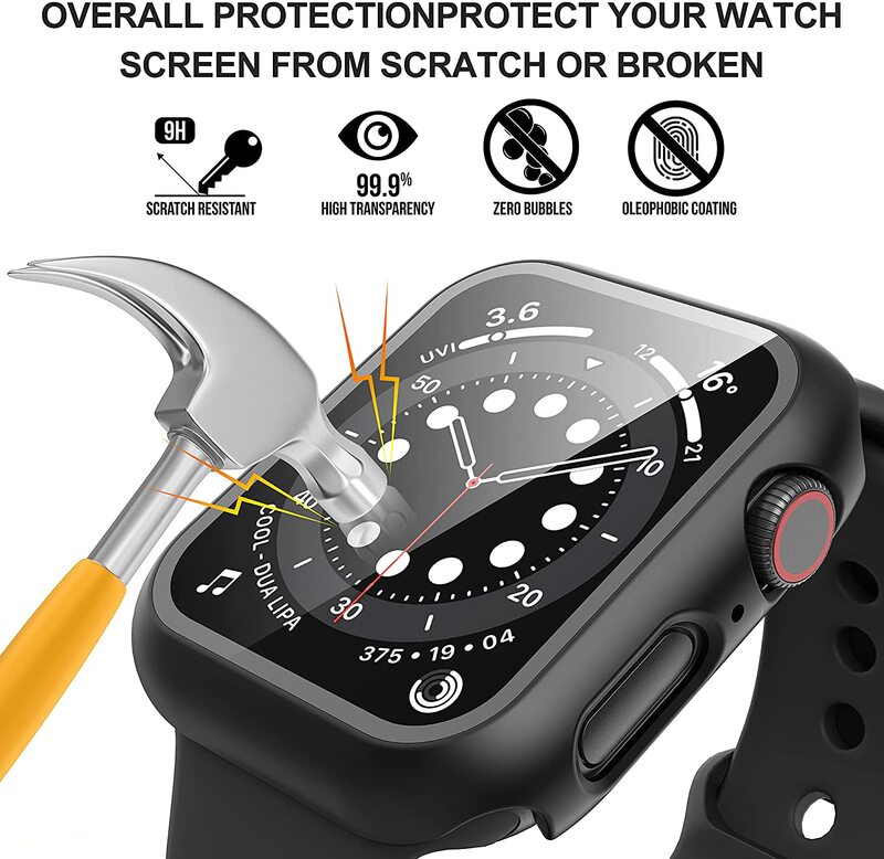 Funda + cristal para funda de Apple watch de 45mm, 41mm, 44mm, 40mm, 38mm, 42mm, protector de pantalla, parachoques templado, funda para iwatch series 8, 7, 6, se, 5, 3