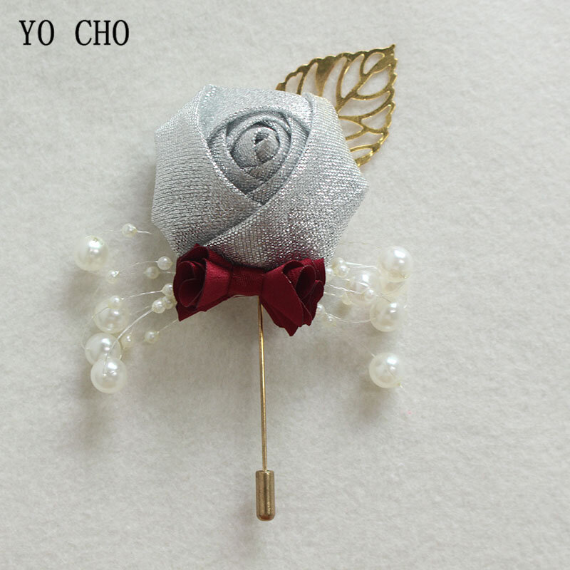 YO CHO Boutonniere Pin Flowers Groomsmen Corsage Wedding Groom Boutonniere Buttonhole Wedding Witness Corsages Prom Accessories